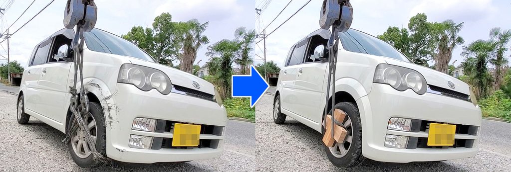 ベルトを掛ける位置や車両の形状によって、ホイールやフェンダーなどにベルトが接触することも